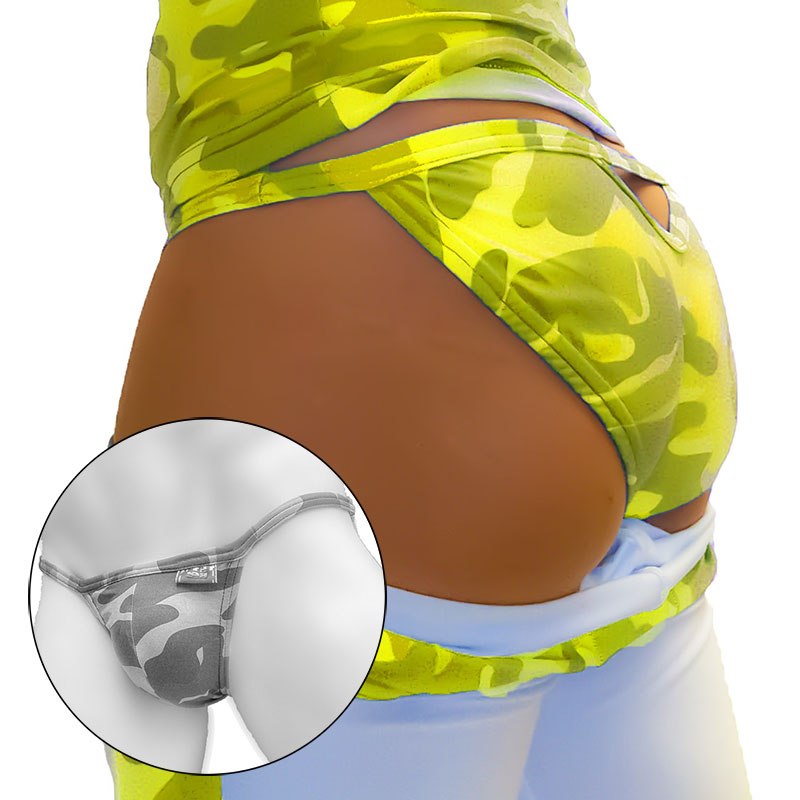 Icker Sea Camouflage Back Cut Out Micro Slip Tanga Bikini Underwear Mango COI-21-01 - DealByEthan.gay loves Icker Sea