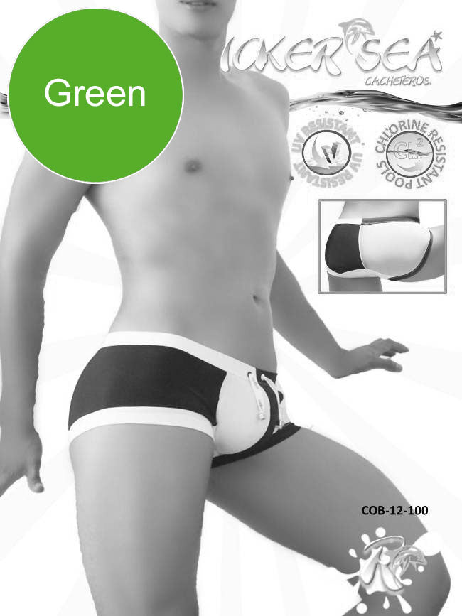 Icker Sea Chess Duotone Square Cut Trunk Swimwear Green/White COB-12-100 - DealByEthan.gay loves Icker Sea