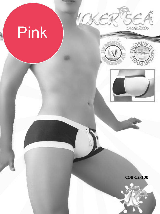 Icker Sea Chess Duotone Square Cut Trunk Swimwear Pink/White COB-12-100 - DealByEthan.gay loves Icker Sea
