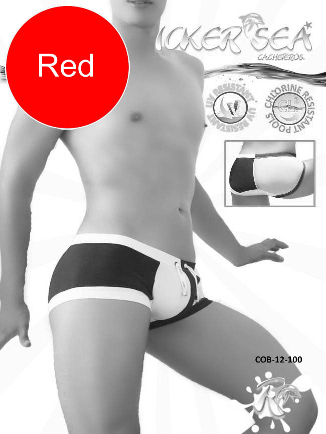Icker Sea Chess Duotone Square Cut Trunk Swimwear Red/White COB-12-100 - DealByEthan.gay loves Icker Sea