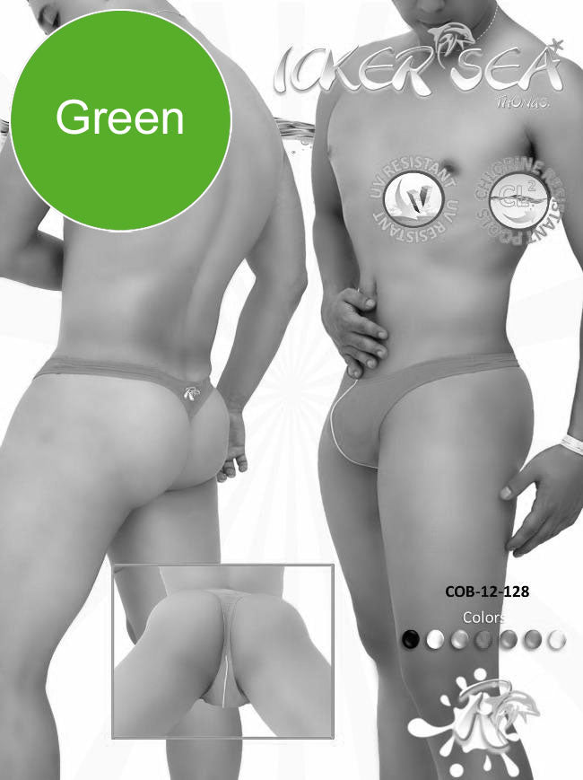 Icker Sea Contrast Line Thong Swimwear Green COB-12-128 - DealByEthan.gay loves Icker Sea
