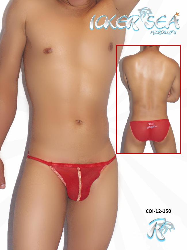Icker Sea Contrast Stitching Mesh Micro Slip Bikini Underwear Red COI-12-150 - DealByEthan.gay loves Icker Sea