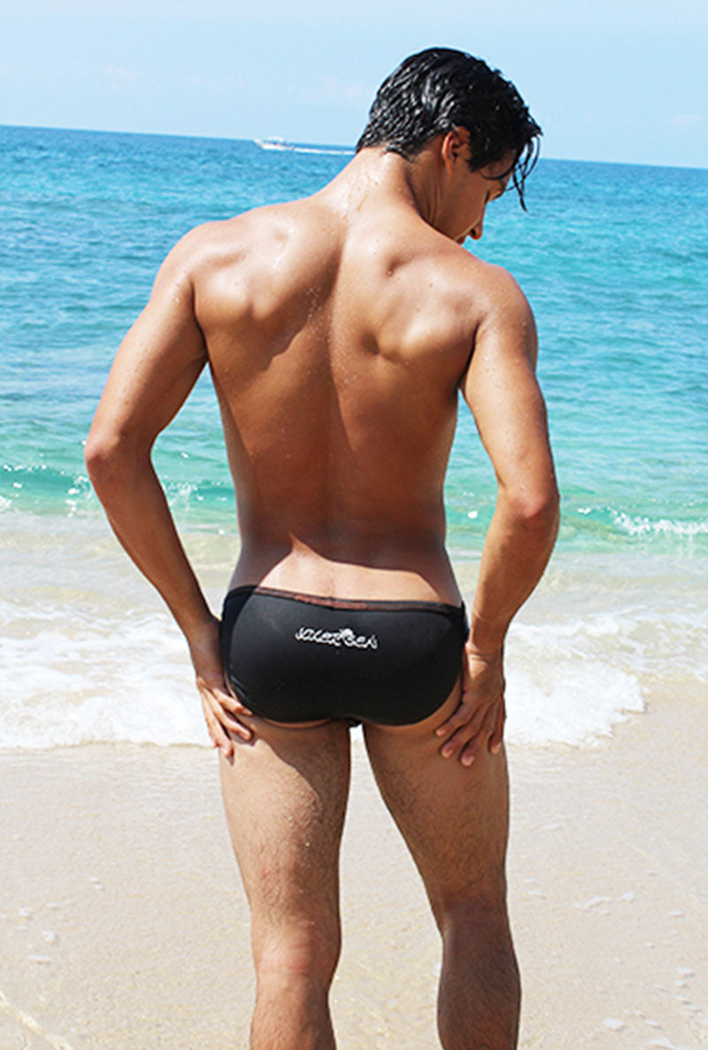 Icker Sea Contrast Stitching Micro Slip Tanga Bikini Swimwear Black/Red COB-15-37 - DealByEthan.gay loves Icker Sea