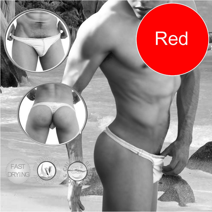 Icker Sea Contrast Stitching Tanga Thong Swimwear White/Red COB-14-WBT01 - DealByEthan.gay loves Icker Sea