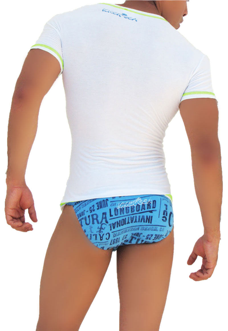 Icker Sea Contrast Stitching V Neck Short Sleeved T Shirt White/Green COI-S-14-WC-10 - DealByEthan.gay loves Icker Sea