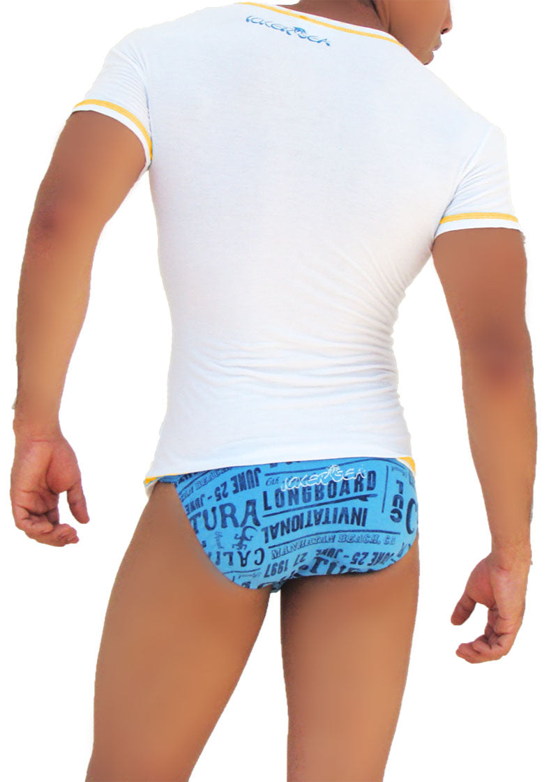 Icker Sea Contrast Stitching V Neck Short Sleeved T Shirt White/Mango COI-S-14-WC-1 - DealByEthan.gay loves Icker Sea