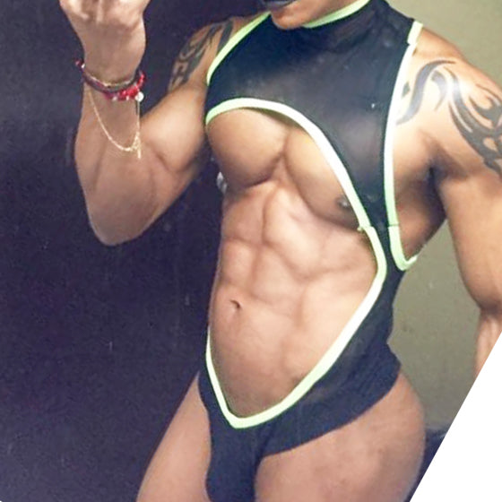 Icker Sea Contrast Trim Cut Out Bodysuit Black BO-16-01 - DealByEthan.gay loves Icker Sea