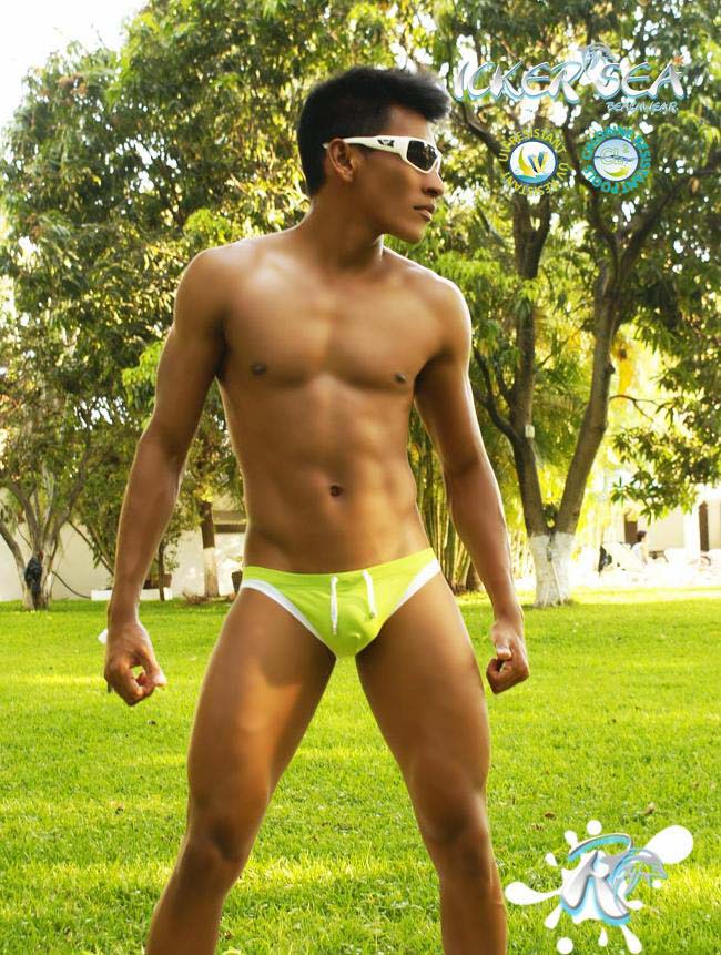 Icker Sea Contrast Trim Micro Slip Bikini Swimwear Green/White COB-13-14 - DealByEthan.gay loves Icker Sea