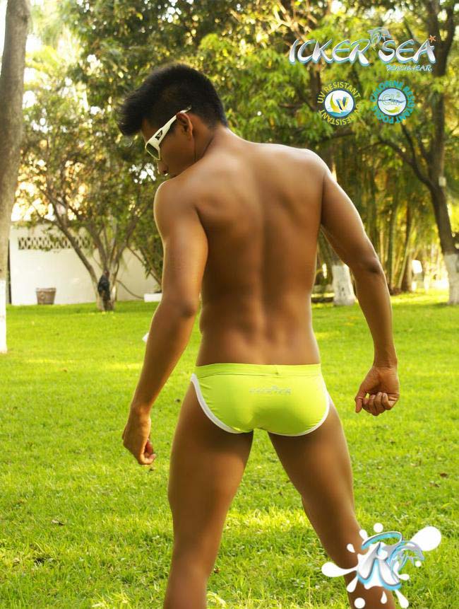 Icker Sea Contrast Trim Micro Slip Bikini Swimwear Green/White COB-13-14 - DealByEthan.gay loves Icker Sea