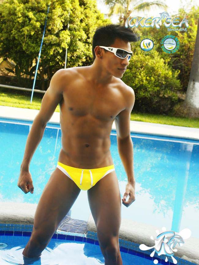 Icker Sea Contrast Trim Micro Slip Bikini Swimwear Mango/White COB-13-15 - DealByEthan.gay loves Icker Sea