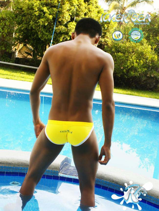 Icker Sea Contrast Trim Micro Slip Bikini Swimwear Mango/White COB-13-15 - DealByEthan.gay loves Icker Sea