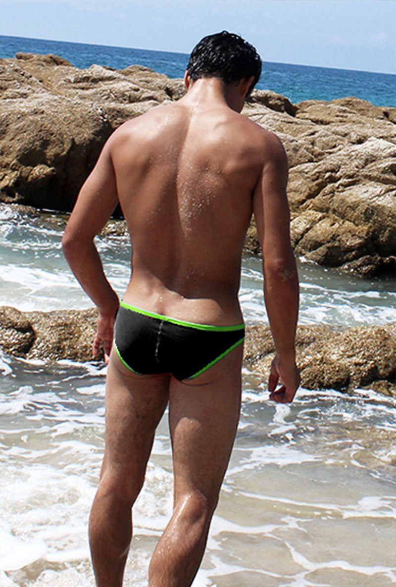 Icker Sea Contrast Trim Mini Brief Bikini Swimwear Black/Green COB-15-36 - DealByEthan.gay loves Icker Sea