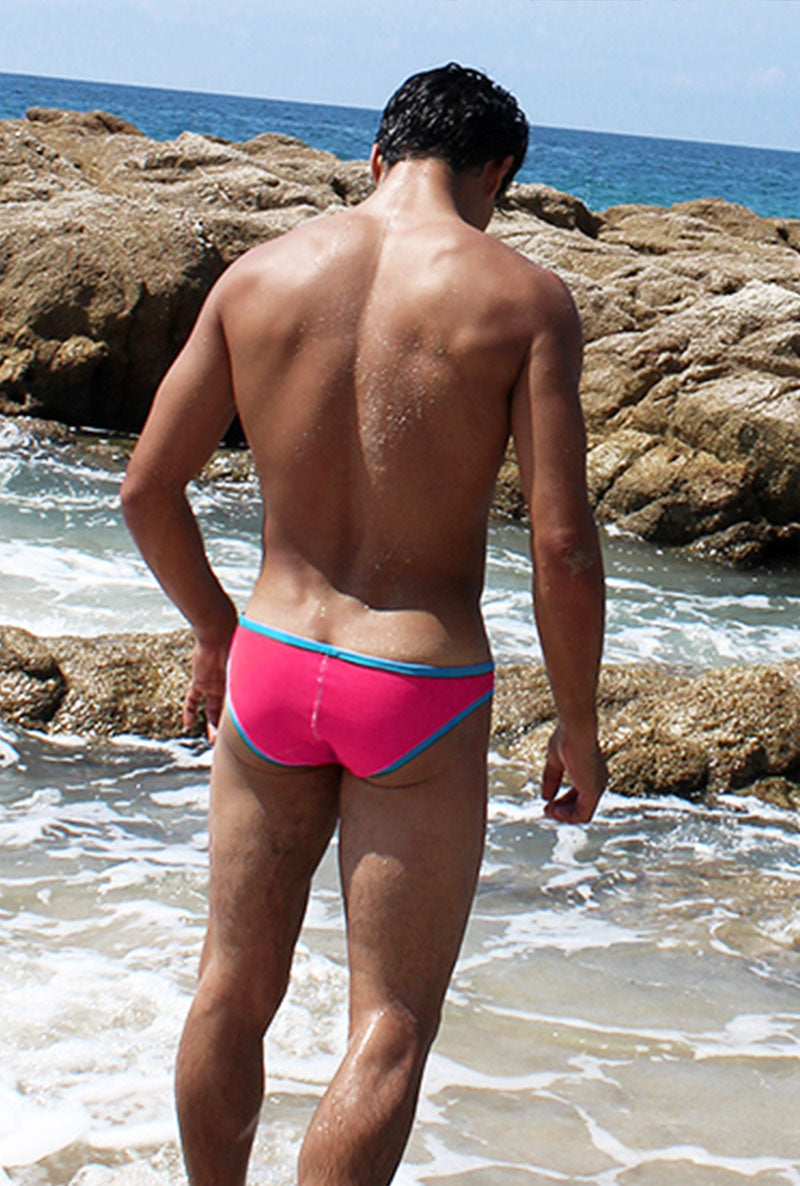 Icker Sea Contrast Trim Mini Brief Bikini Swimwear Fuchsia/Blue COB-15-29 - DealByEthan.gay loves Icker Sea