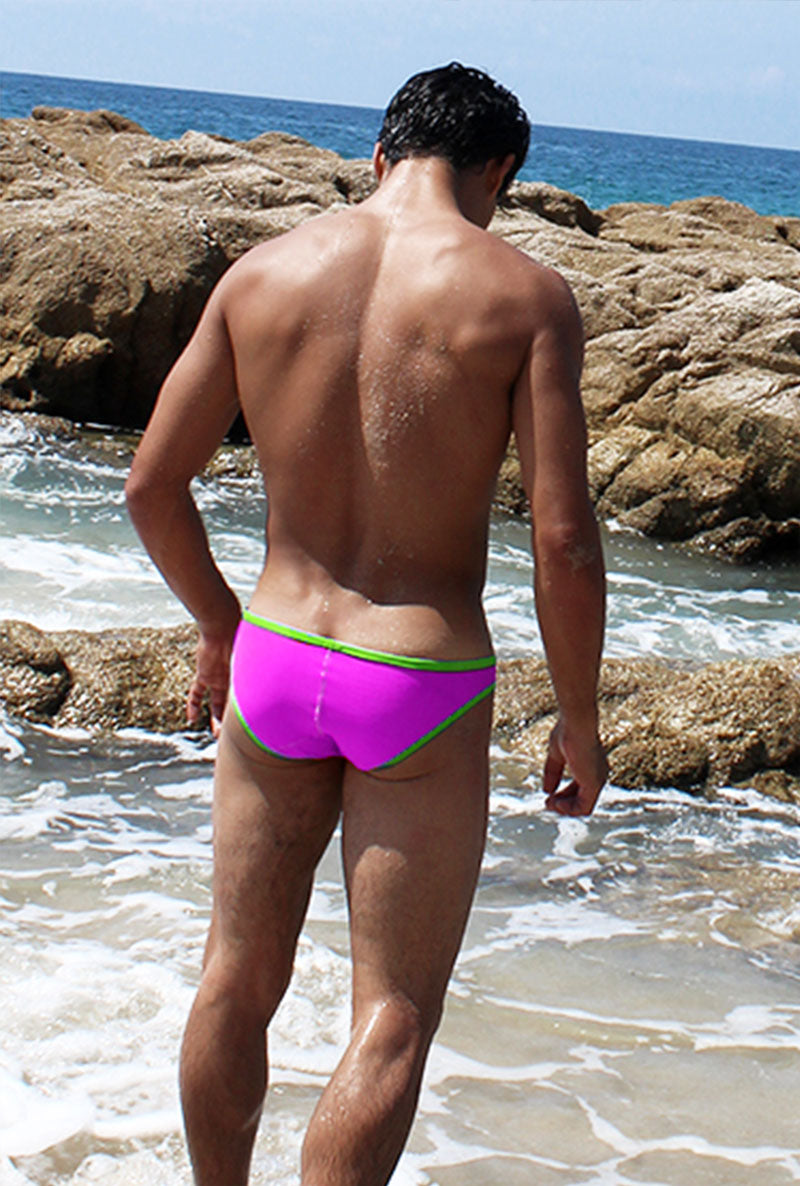 Icker Sea Contrast Trim Mini Brief Bikini Swimwear Purple/Green COB-15-32 - DealByEthan.gay loves Icker Sea