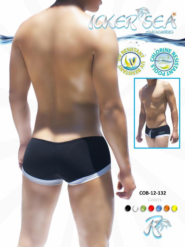 Icker Sea Contrast Trim Mini Square Cut Trunk Swimwear Black COB-12-132 - DealByEthan.gay loves Icker Sea