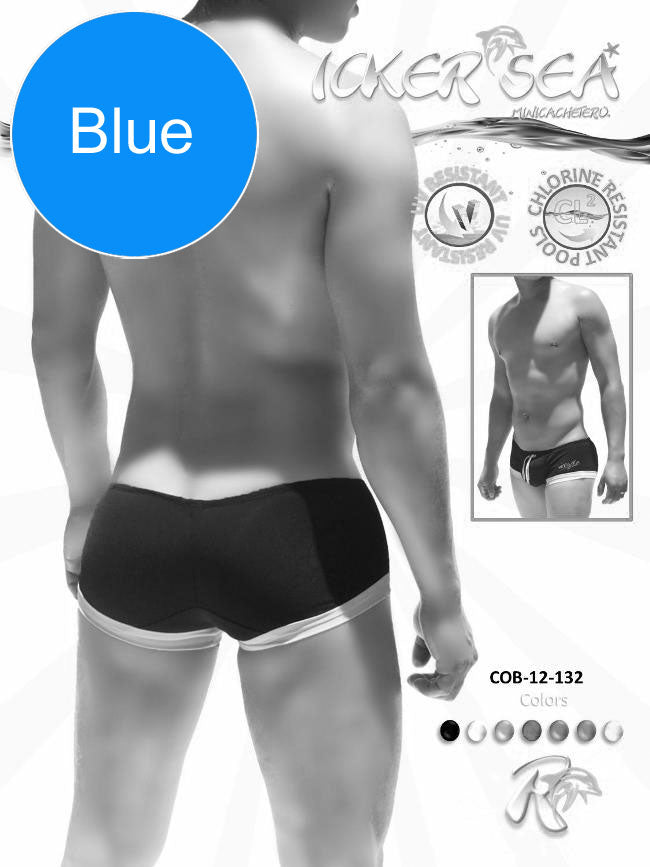 Icker Sea Contrast Trim Mini Square Cut Trunk Swimwear Blue COB-12-132 - DealByEthan.gay loves Icker Sea