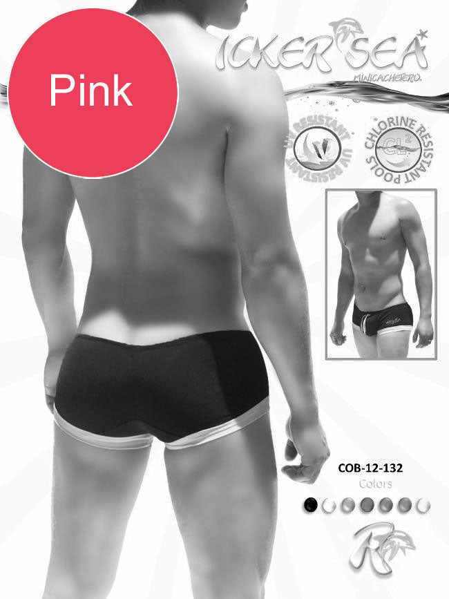 Icker Sea Contrast Trim Mini Square Cut Trunk Swimwear Pink COB-12-132 - DealByEthan.gay loves Icker Sea