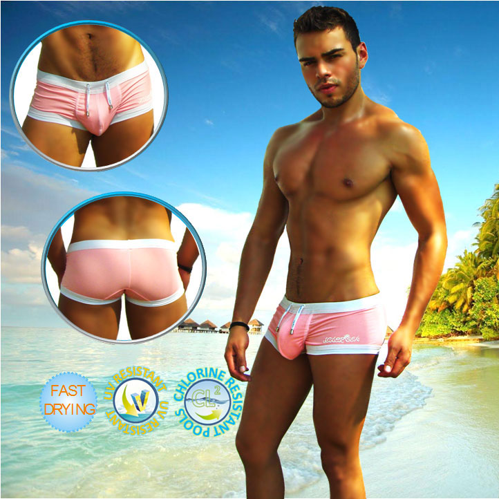 Icker Sea Contrast Trim Square Cut Trunk Swimwear Pink/White COB-14-CP01 - DealByEthan.gay loves Icker Sea
