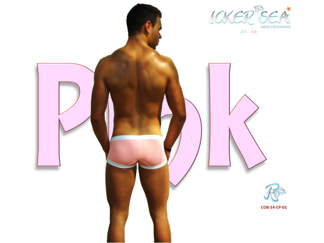 Icker Sea Contrast Trim Square Cut Trunk Swimwear Pink/White COB-14-CP01 - DealByEthan.gay loves Icker Sea