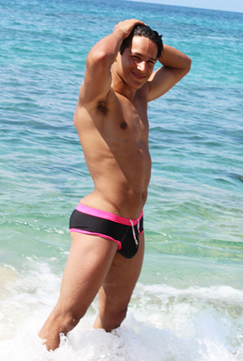 Icker Sea Contrast Trim & Stitching Cheeky Bikini Swimwear Black/Fuchsia COB-15-39 - DealByEthan.gay loves Icker Sea