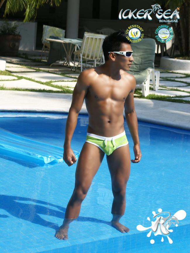 Icker Sea Contrast Trim & Stitching Cheeky Mini Bikini Swimwear Green/White COB-13-28 - DealByEthan.gay loves Icker Sea