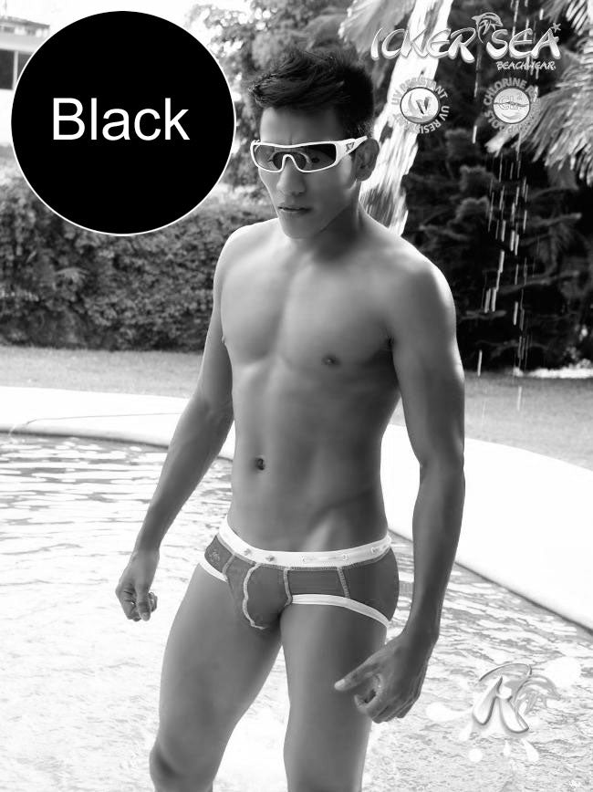 Icker Sea Cord Contrast Trim & Stitching Bikini Swimwear Black/White COB-13-34 - DealByEthan.gay loves Icker Sea