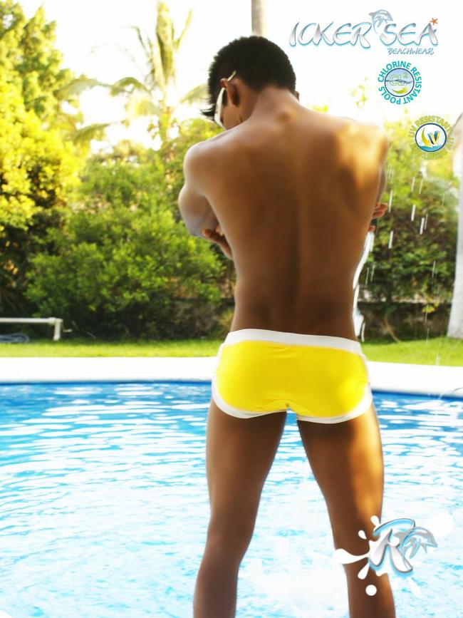 Icker Sea Curved Hemline U Shorts Square Cut Trunk Swimwear Mango COB-13-36 - DealByEthan.gay loves Icker Sea