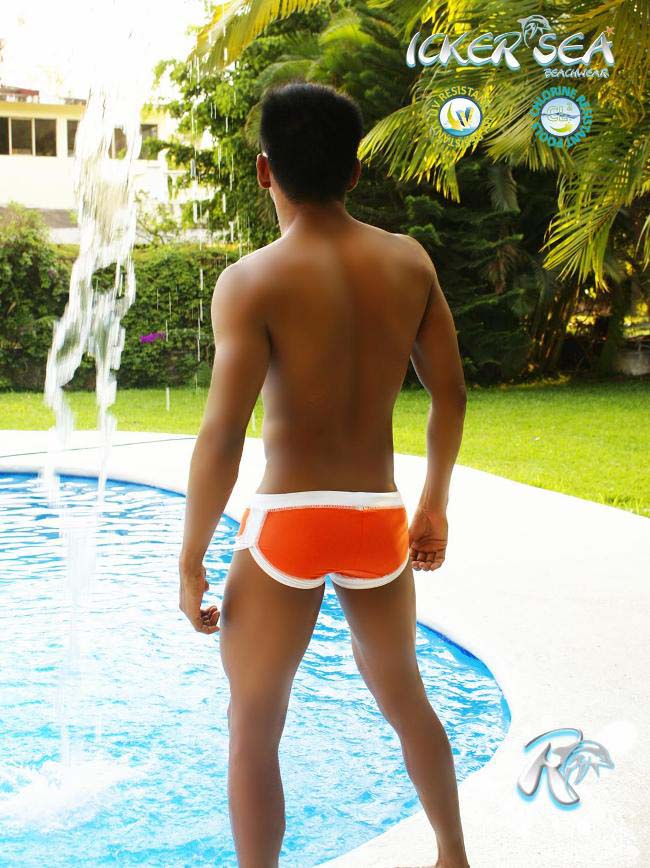 Icker Sea Curved Hemline U Shorts Square Cut Trunk Swimwear Orange COB-13-35 - DealByEthan.gay loves Icker Sea