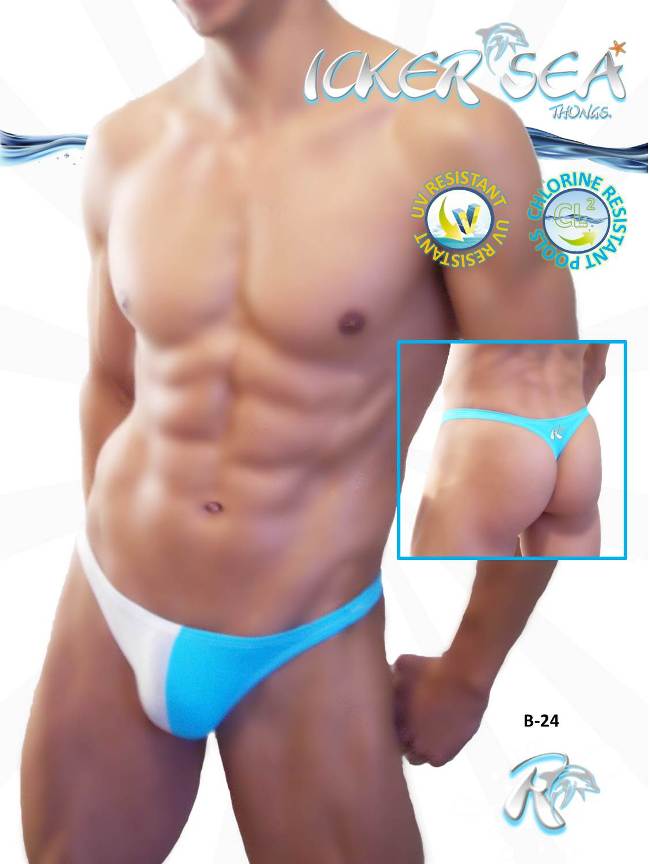 Icker Sea Duotone Thong Swimwear Blue/White B-24 - DealByEthan.gay loves Icker Sea