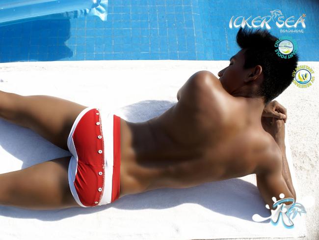 Icker Sea Eyelets Square Cut Trunk Swimwear Red COB-13-39 - DealByEthan.gay loves Icker Sea