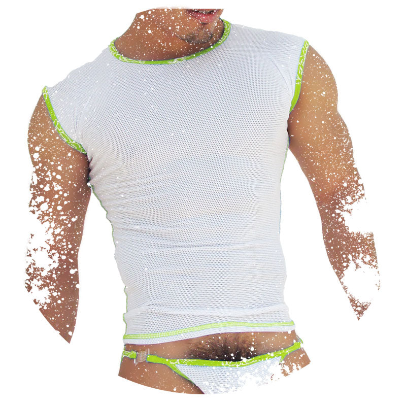 Icker Sea Fresh Dots Logo Trim Muscle Top T Shirt Green COI-14-FD-04 - DealByEthan.gay loves Icker Sea
