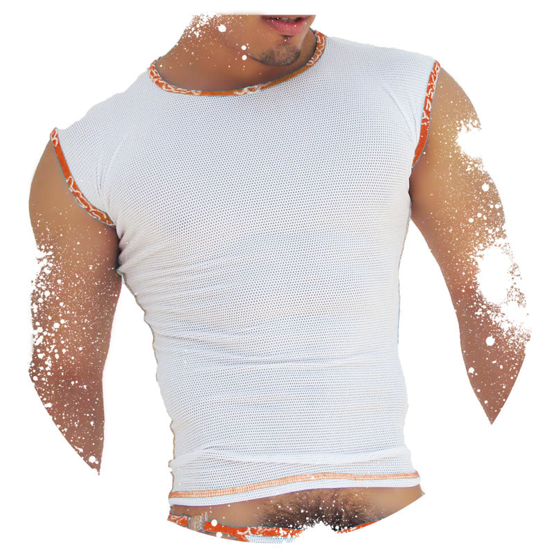 Icker Sea Fresh Dots Logo Trim Muscle Top T Shirt Orange COI-14-FD-04 - DealByEthan.gay loves Icker Sea