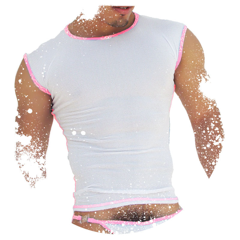 Icker Sea Fresh Dots Logo Trim Muscle Top T Shirt Pink COI-14-FD-04 - DealByEthan.gay loves Icker Sea