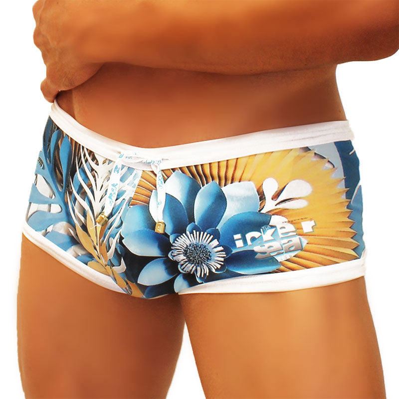 Icker Sea Greek Floral Mesh Side Square Cut Trunk Swimwear COB-19-03 - DealByEthan.gay loves Icker Sea