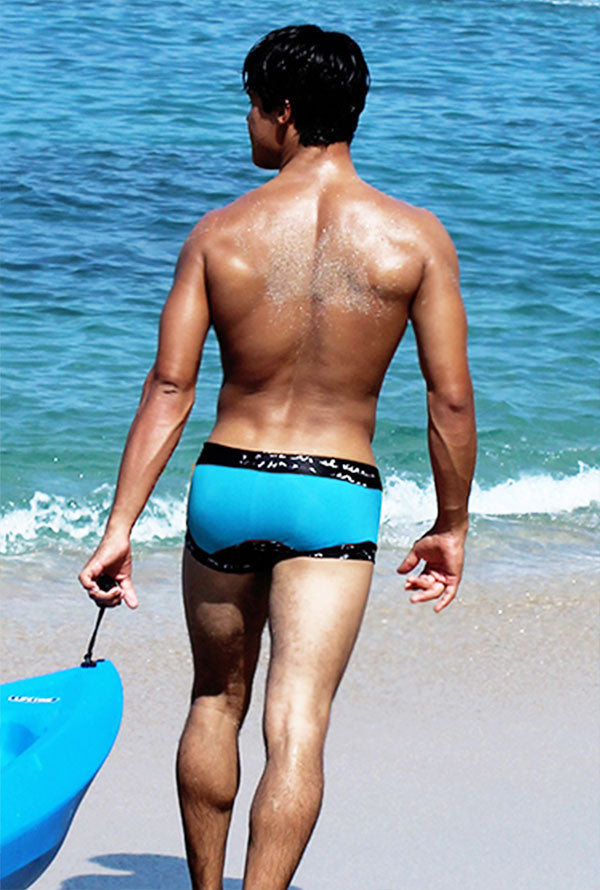 Icker Sea Lace Up Contrast Square Cut Trunk Swimwear Blue/Black COB-15-17 - DealByEthan.gay loves Icker Sea