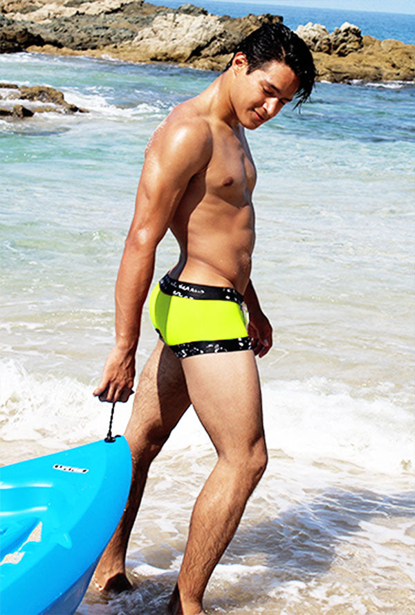 Icker Sea Lace Up Contrast Square Cut Trunk Swimwear Mango/Black COB-15-17 - DealByEthan.gay loves Icker Sea