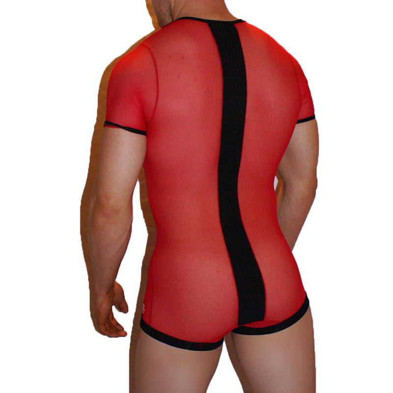 Icker Sea Lace Up Front Mesh Bodysuit Red COI-12-129R - DealByEthan.gay loves Icker Sea