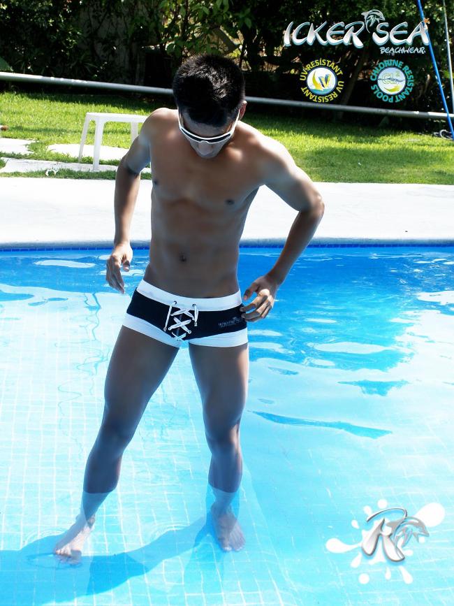 Icker Sea Legs Shoe Lace Pouch Square Cut Trunk Swimwear Black COB-13-43 - DealByEthan.gay loves Icker Sea