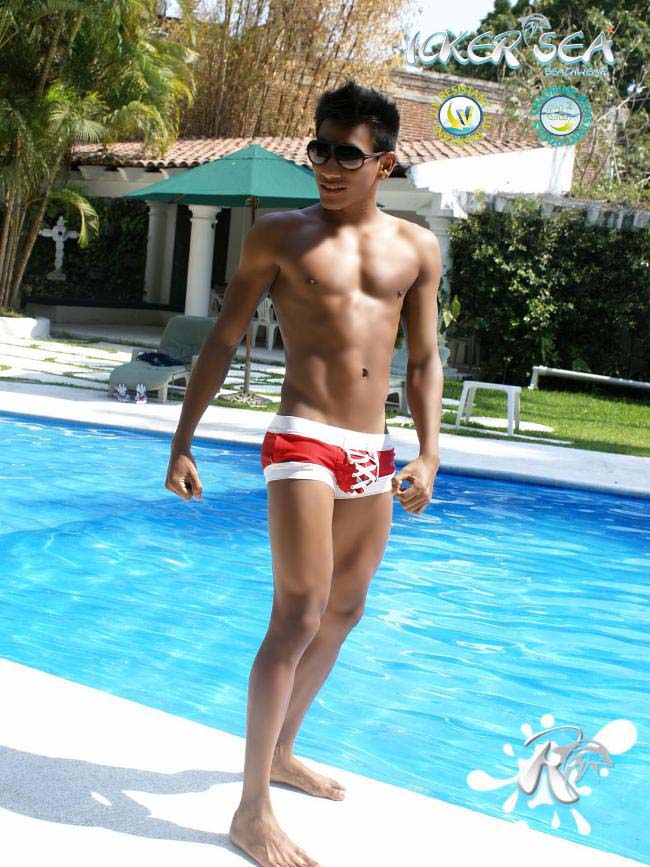 Icker Sea Legs Shoe Lace Pouch Square Cut Trunk Swimwear Red COB-13-45 - DealByEthan.gay loves Icker Sea