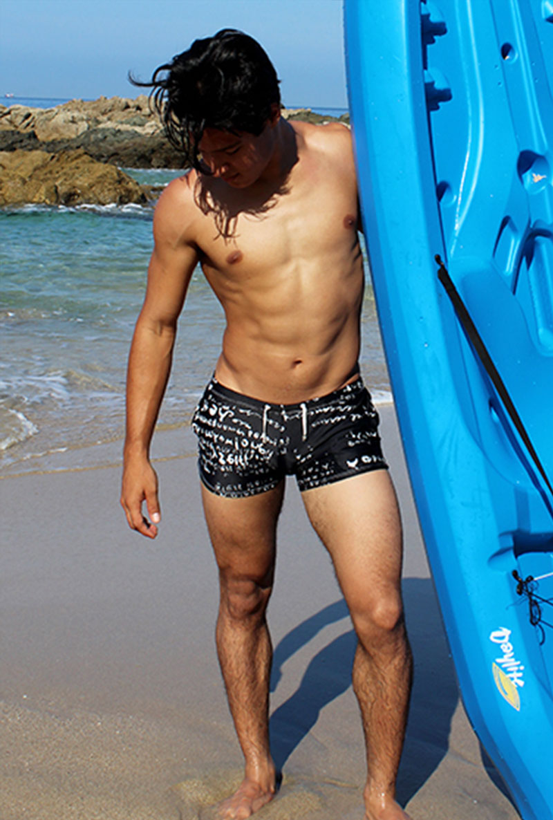 Icker Sea Letters Square Cut Trunk Swimwear Black COB-15-03 - DealByEthan.gay loves Icker Sea