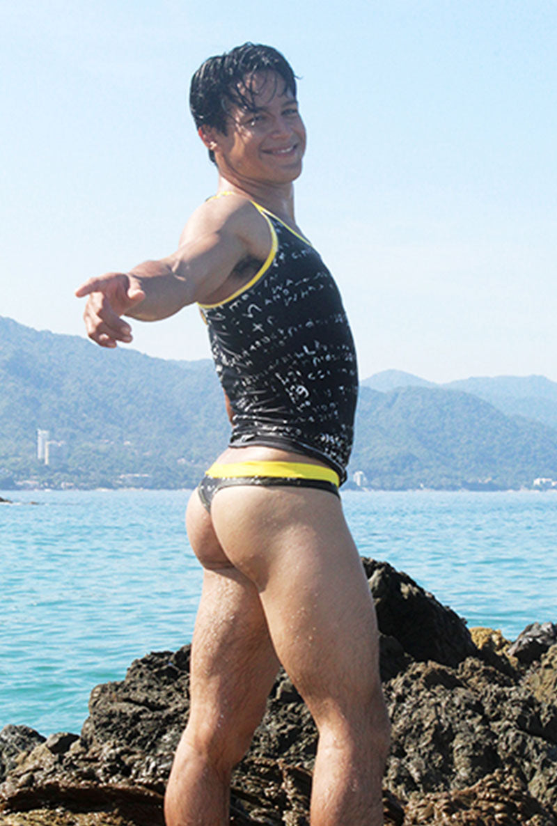 Icker Sea Letters Tank Top & Thong Swimwear Set Black/Mango COB-15-11 - DealByEthan.gay loves Icker Sea