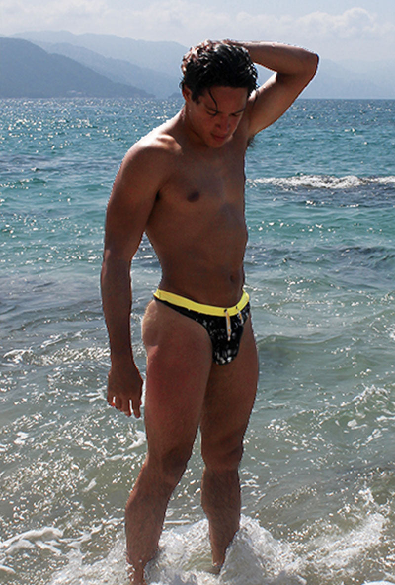 Icker Sea Letters Thong Swimwear Black/Mango COB-15-13 - DealByEthan.gay loves Icker Sea