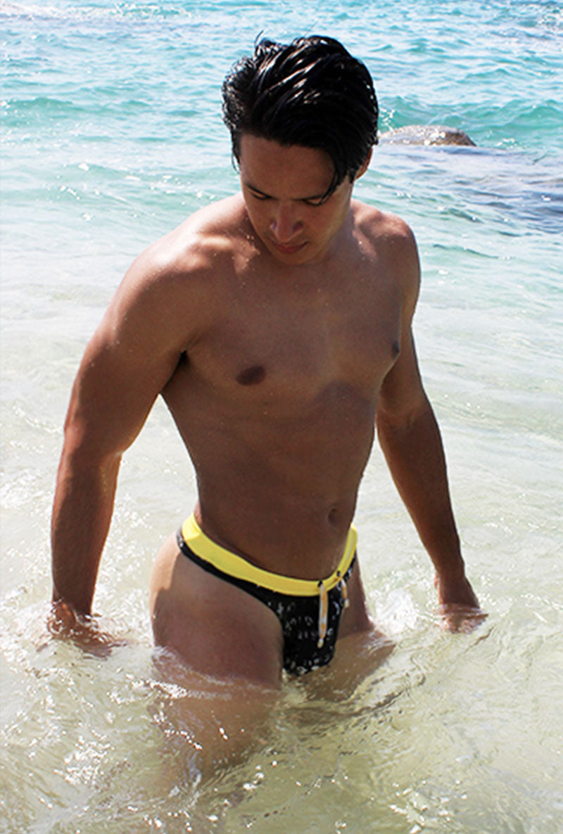 Icker Sea Letters Thong Swimwear Black/Mango COB-15-13 - DealByEthan.gay loves Icker Sea