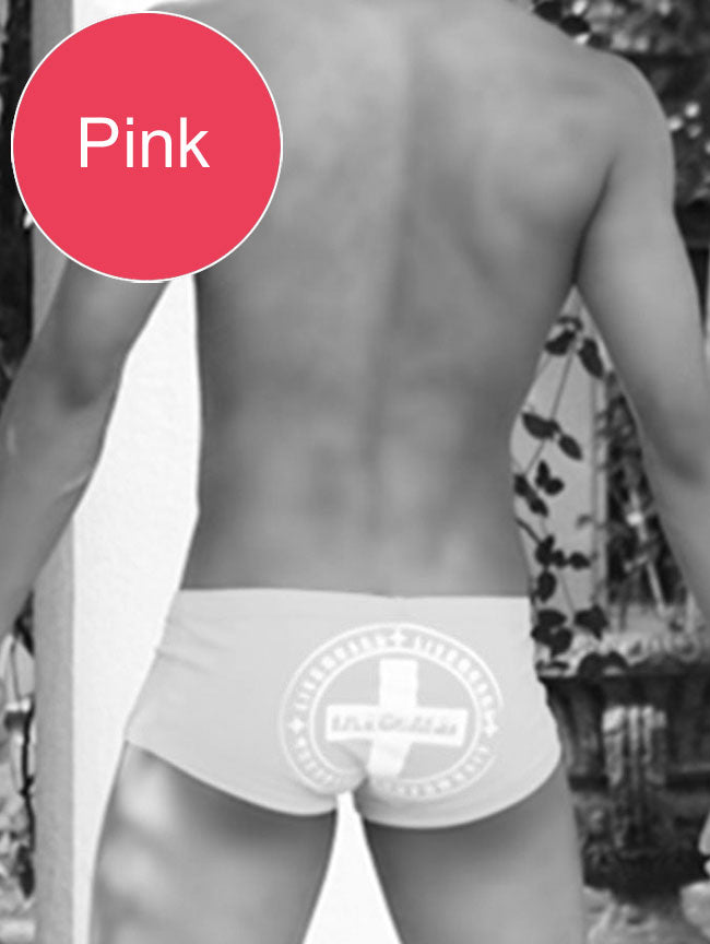 Icker Sea Lifeguard Brazilian Square Cut Trunk Swimwear Pink COB-13-46 - DealByEthan.gay loves Icker Sea