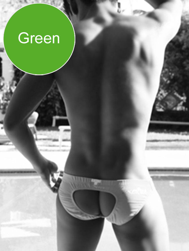 Green icker sea lifeguard jock brief swimwear with cutout design for men in vibrant green color