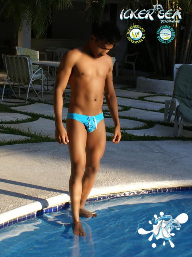 Icker Sea Lifeguard Stitching Tanga Thong Swimwear Blue COB-13-04 - DealByEthan.gay loves Icker Sea