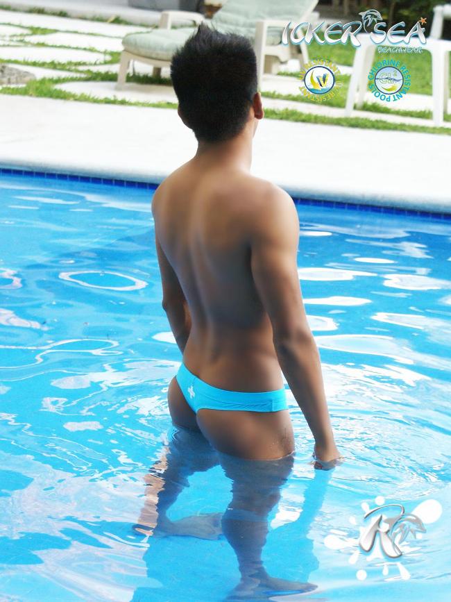 Icker Sea Lifeguard Stitching Tanga Thong Swimwear Blue COB-13-04 - DealByEthan.gay loves Icker Sea