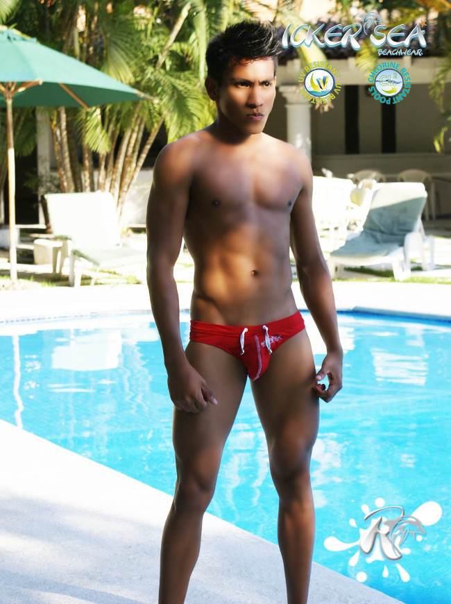 Icker Sea Lifeguard Stitching Tanga Thong Swimwear Red COB-13-03 - DealByEthan.gay loves Icker Sea