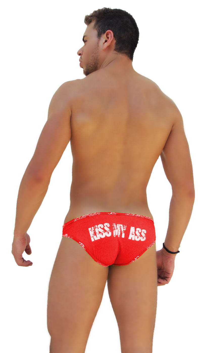 Icker Sea Logo Trim Kiss My Ass Slip Bikini Underwear Red COI-14-RED-02 - DealByEthan.gay loves Icker Sea
