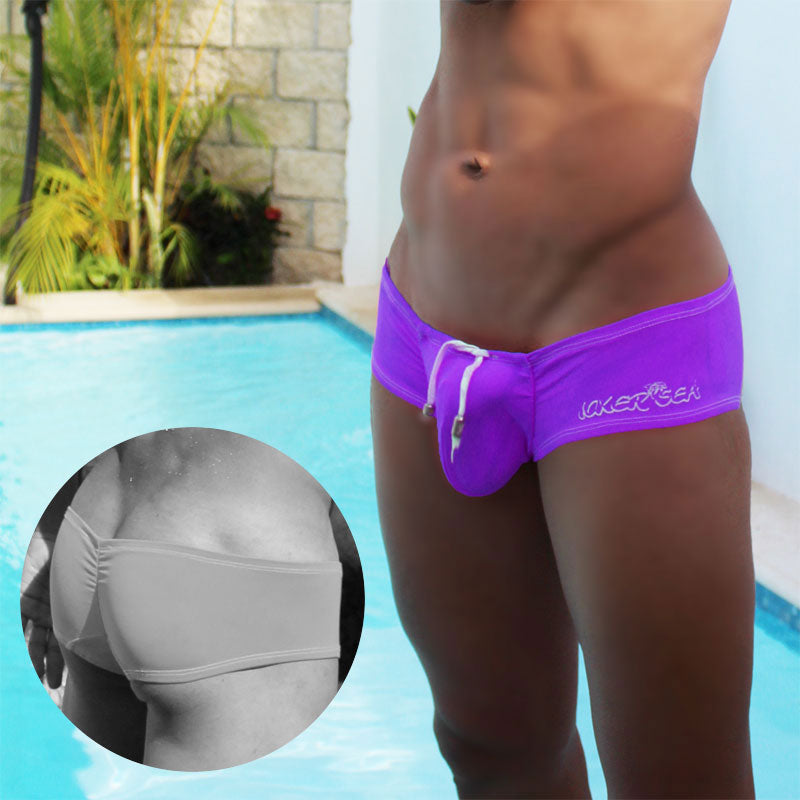 Icker Sea Low Rise Scrunched Back Cheeky Mini Square Cut Trunk Swimwear Purple COB-19-08 - DealByEthan.gay loves Icker Sea